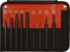Mayhew - 9 Piece, 9/32 to 5/32", Pin Punch Set - Hex Shank, Steel, Comes in Kit Bag - Apex Tool & Supply