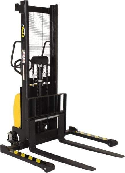 Vestil - 2,000 Lb Capacity, 63" Lift Height, Battery Powered Stacker - 2-1/8" Lowered Height, 42" Fork Length, 26-3/4" Overall Width - Apex Tool & Supply