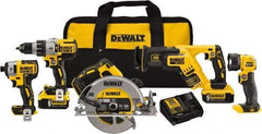 DeWALT - 20 Volt Cordless Tool Combination Kit - Includes 1/2" Brushless Hammerdrill, 1/4" Brushless Impact Driver, Brushless Reciprocating Saw, 7-1/2" Brushless Circular Saw & LED Worklight, Lithium-Ion Battery Included - Apex Tool & Supply