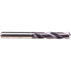 Emuge - 5/8" 140° Spiral Flute Solid Carbide Screw Machine Drill Bit - TiAlN Finish, Right Hand Cut, 65mm Flute Length, 115mm OAL, Four Facet Point, Straight Shank - Apex Tool & Supply
