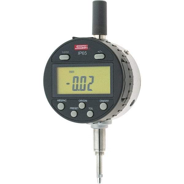 SPI - 0 to 1/2" Range, 0.0005" Graduation, Electronic Drop Inidicator - Flat & Lug Back, 0.0008" Accuracy, Digital Display, Inch & Metric - Apex Tool & Supply