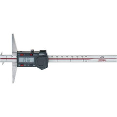 SPI - 0" to 150mm Stainless Steel Electronic Depth Gage - 0.02mm Accuracy, 0.01mm Resolution, 100mm Base Length, Hook Included - Apex Tool & Supply