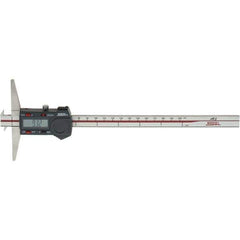 SPI - 0" to 200mm Stainless Steel Electronic Depth Gage - 0.03mm Accuracy, 0.01mm Resolution, 100mm Base Length, Hook Included - Apex Tool & Supply