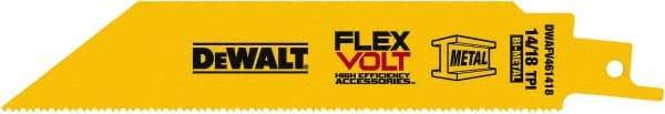 DeWALT - 6" Long x 1" Thick, Bi-Metal Reciprocating Saw Blade - Straight Profile, 14 to 18 TPI, Toothed Edge, Tang Shank - Apex Tool & Supply