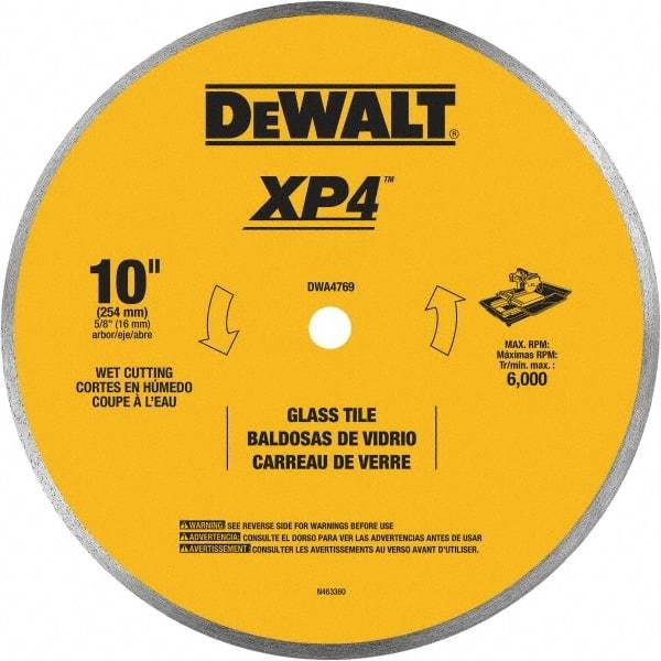 DeWALT - 10" Diam, 15.88mm Arbor Hole Diam, Continuous Edge Tooth Wet & Dry Cut Saw Blade - Steel, Smooth Action, Standard Round Arbor - Apex Tool & Supply