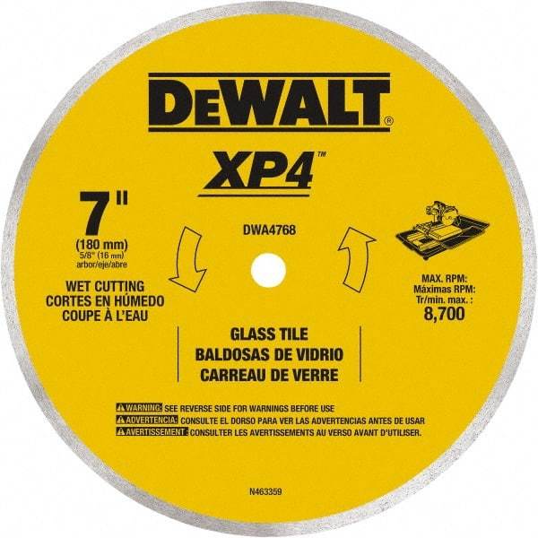 DeWALT - 7" Diam, 15.88mm Arbor Hole Diam, Continuous Edge Tooth Wet & Dry Cut Saw Blade - Steel, Smooth Action, Standard Round Arbor - Apex Tool & Supply
