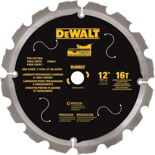 DeWALT - 12" Diam, 1" Arbor Hole Diam, 16 Tooth Wet & Dry Cut Saw Blade - Steel, Smooth Action, Standard Round Arbor - Apex Tool & Supply