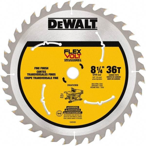 DeWALT - 8-1/4" Diam, 15.88mm Arbor Hole Diam, 36 Tooth Wet & Dry Cut Saw Blade - Steel, Smooth Action, Standard Round Arbor - Apex Tool & Supply