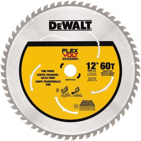 DeWALT - 12" Diam, 1" Arbor Hole Diam, 60 Tooth Wet & Dry Cut Saw Blade - Steel, Smooth Action, Standard Round Arbor - Apex Tool & Supply