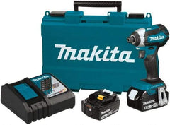 Makita - 18 Volt, 1/4" Drive, 125 Ft/Lb Torque, Cordless Impact Driver - Pistol Grip Handle, 3400 RPM, 2 Lithium-Ion Batteries Included - Apex Tool & Supply