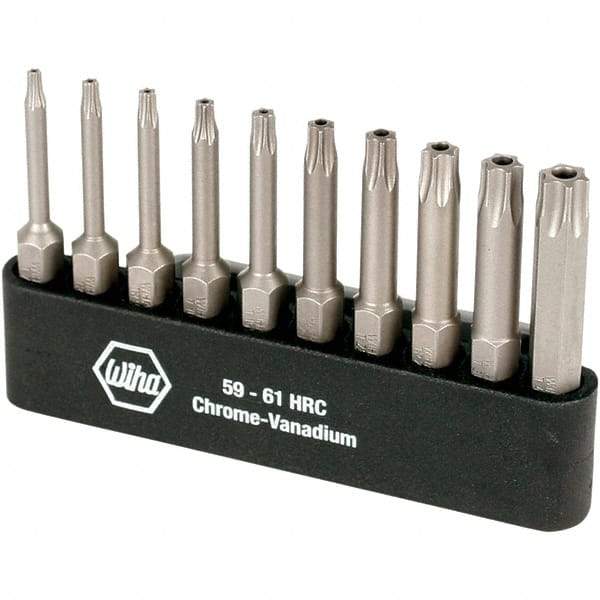 Wiha - 10 Piece, 1/4" Drive Screwdriver Torx Insert Bit Set - Tamperproof 7 to 40 Torx - Apex Tool & Supply