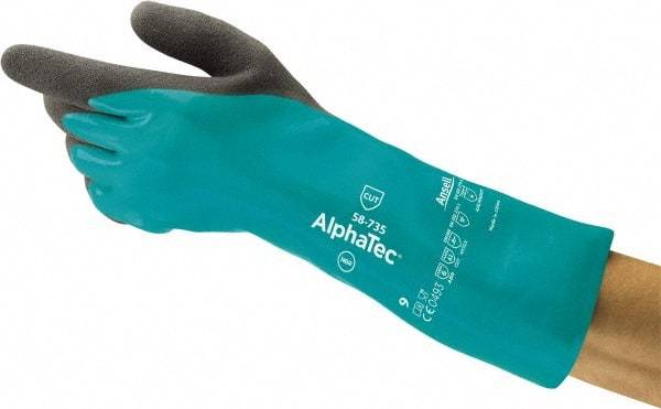 Ansell - Size XS (6), 13-1/4" Long, 39 mil Thick, Supported, Nitrile Chemical Resistant Gloves - Textured Finish, HPPE Lined, Gauntlet Cuff, ANSI Abrasion Level 6, ANSI Cut Level A3, ANSI Puncture Level 3, Green - Apex Tool & Supply