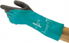 Ansell - Size XS (6), 13-1/4" Long, 39 mil Thick, Supported, Nitrile Chemical Resistant Gloves - Textured Finish, HPPE Lined, Gauntlet Cuff, ANSI Abrasion Level 6, ANSI Cut Level A3, ANSI Puncture Level 3, Green - Apex Tool & Supply