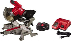 Milwaukee Tool - 5 Amp, 18 Volt, 5,000 RPM, 49° Left & Right Double Bevel Sliding Miter Saw - 5/8" Arbor, 7-1/4" Blade Diam, Includes Blade Wrench, Blade, Battery Pack & Battery Charger - Apex Tool & Supply