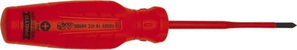 Proto - #1, 8-7/16" OAL, Insulated Phillips Screwdriver - 4" Blade Length, Round Shank, Impact & Chemical Resistant Handle - Apex Tool & Supply