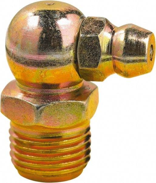 lumax - 90° Head Angle, 1/8 PTF Steel Grease Fitting Adapter - 7/16" Hex, 0.85" Overall Height, 0.29" Shank Length - Apex Tool & Supply