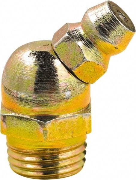 lumax - 45° Head Angle, M8x1 Metric Steel Grease Fitting Adapter - 10mm Hex, 0.88" Overall Height, 0.22" Shank Length - Apex Tool & Supply