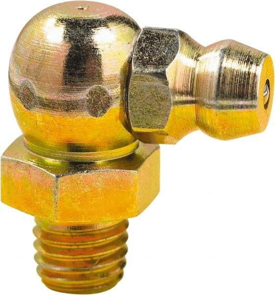 lumax - 90° Head Angle, M6x1 Metric Steel Grease Fitting Adapter - 10mm Hex, 3/4" Overall Height, 0.22" Shank Length - Apex Tool & Supply