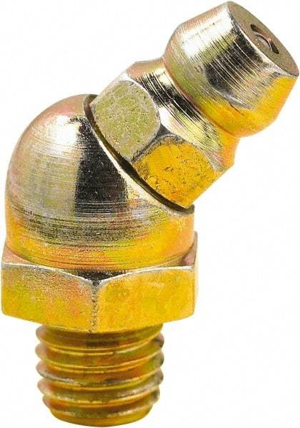 lumax - 45° Head Angle, M6x1 Metric Steel Grease Fitting Adapter - 10mm Hex, 0.81" Overall Height, 0.22" Shank Length - Apex Tool & Supply