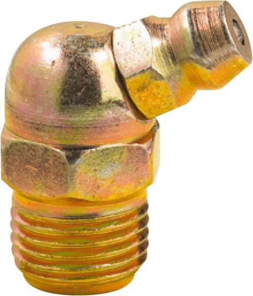lumax - 65° Head Angle, 1/8 PTF Steel Grease Fitting Adapter - 7/16" Hex, 0.85" Overall Height, 0.29" Shank Length - Apex Tool & Supply