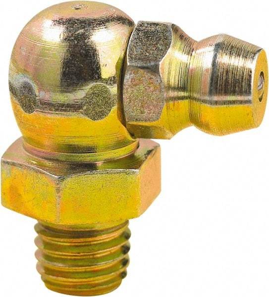 lumax - 90° Head Angle, 1/4-28 Taper Steel Grease Fitting Adapter - 5/16" Hex, 3/4" Overall Height, 0.21" Shank Length - Apex Tool & Supply