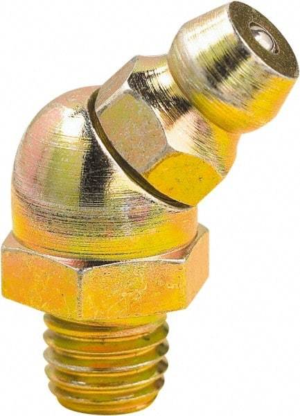 lumax - 45° Head Angle, 1/4-28 Taper Steel Grease Fitting Adapter - 3/8" Hex, 0.81" Overall Height, 0.21" Shank Length - Apex Tool & Supply