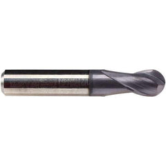 Emuge - 3/8" Diam, 9/16" LOC, 2 Flute Solid Carbide Ball End Mill - TiAlN Finish, Single End, 2-3/4" OAL, 3/8" Shank Diam, Ball Flute - Apex Tool & Supply