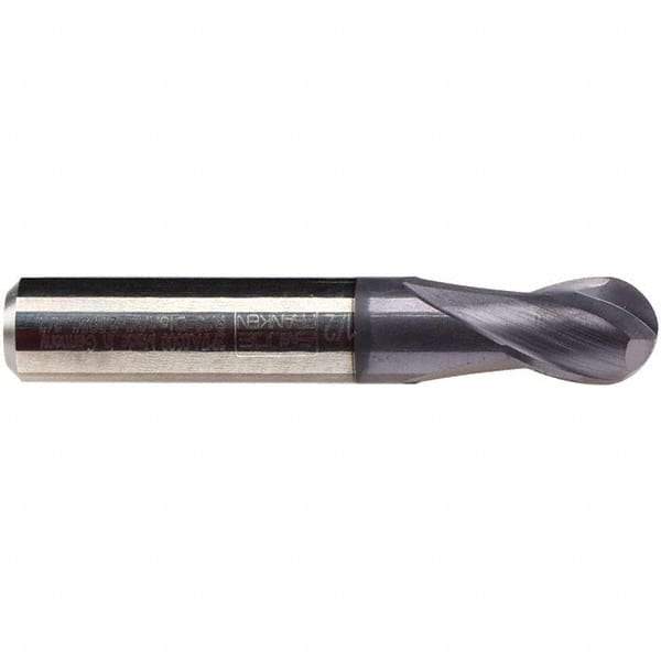 Emuge - 8mm Diam, 12mm LOC, 2 Flute Solid Carbide Ball End Mill - TiAlN Finish, Single End, 58mm OAL, 8mm Shank Diam, Ball Flute - Apex Tool & Supply