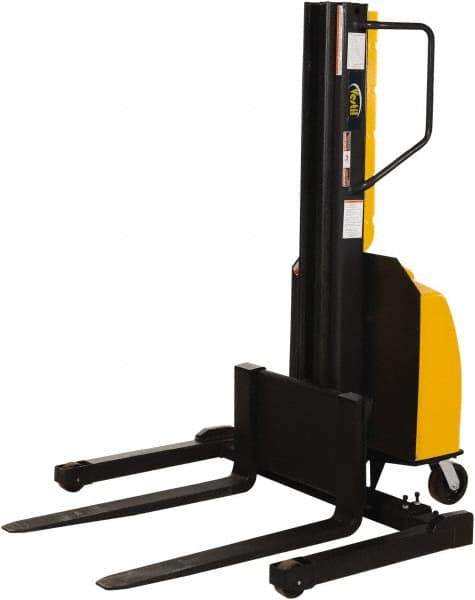 Vestil - 1,500 Lb Capacity, 98" Lift Height, Battery Powered Stacker - 2" Lowered Height, 36" Fork Length, 45" Overall Width - Apex Tool & Supply