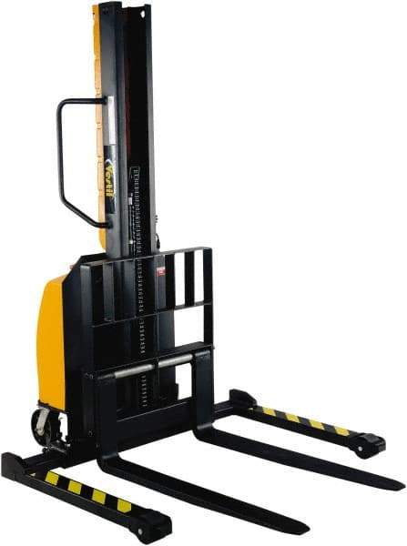 Vestil - 1,000 Lb Capacity, 63" Lift Height, Battery Powered Stacker - 2" Lowered Height, 30" Fork Length, 29" Overall Width - Apex Tool & Supply