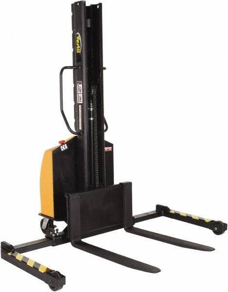 Vestil - 1,500 Lb Capacity, 63" Lift Height, Battery Powered Stacker - 2" Lowered Height, 36" Fork Length, 29-1/2" Overall Width - Apex Tool & Supply