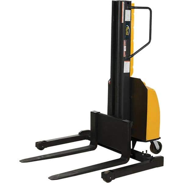 Vestil - 1,500 Lb Capacity, 118" Lift Height, Battery Powered Stacker - 2" Lowered Height, 36" Fork Length, 29" Overall Width - Apex Tool & Supply