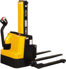 Vestil - 2,500 Lb Capacity, 90" Lift Height, Battery Powered Stacker - 2-1/8" Lowered Height, 42" Fork Length, 58" Overall Width - Apex Tool & Supply