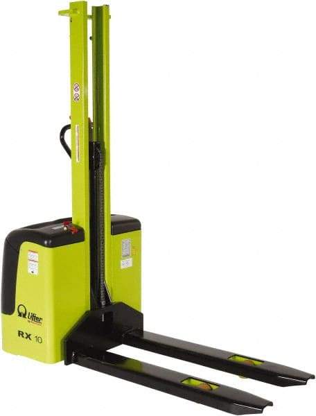 Vestil - 2,200 Lb Capacity, 62" Lift Height, Battery Powered Stacker - 3-1/2" Lowered Height, 45" Fork Length - Apex Tool & Supply