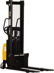 Vestil - 2,000 Lb Capacity, 63" Lift Height, Battery Powered Stacker - 3-3/8" Lowered Height, 42" Fork Length, 26-3/4" Overall Width - Apex Tool & Supply
