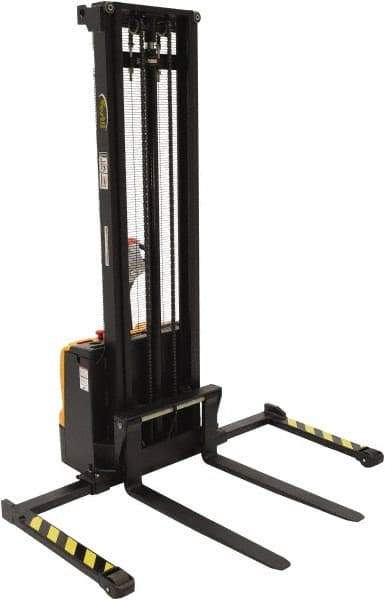 Vestil - 2,200 Lb Capacity, 150" Lift Height, Battery Powered Stacker - 2-1/8" Lowered Height, 42" Fork Length, 56" Overall Width - Apex Tool & Supply