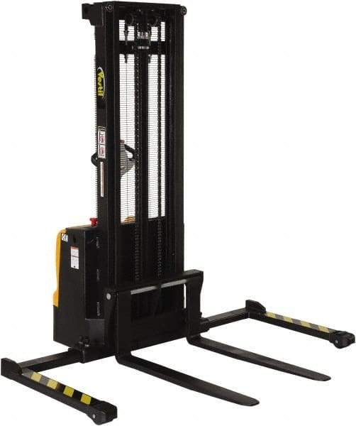 Vestil - 2,200 Lb Capacity, 125" Lift Height, Battery Powered Stacker - 2-1/8" Lowered Height, 42" Fork Length, 50" Overall Width - Apex Tool & Supply