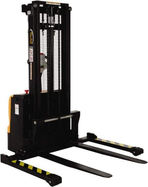 Vestil - 2,200 Lb Capacity, 101" Lift Height, Battery Powered Stacker - 2-1/8" Lowered Height, 42" Fork Length, 58" Overall Width - Apex Tool & Supply