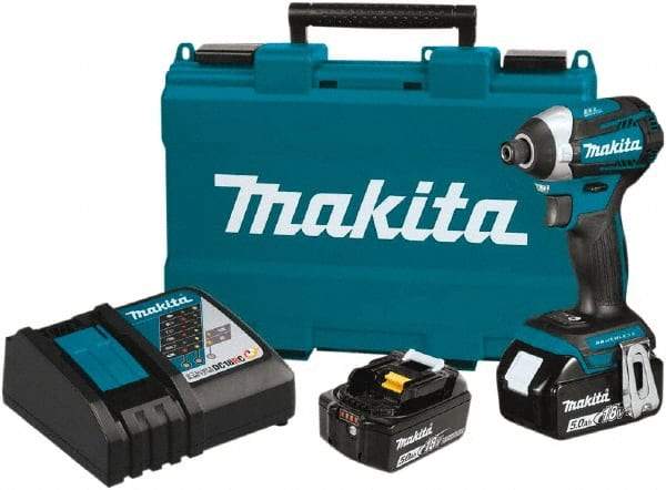 Makita - 18 Volt, 1/4" Drive, 1,550 In/Lb Torque, Cordless Impact Driver - Pistol Grip Handle, 3600 RPM, 2 Lithium-Ion Batteries Included - Apex Tool & Supply