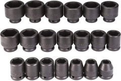 Proto - 20 Piece 3/4" Drive Black Finish Impact Socket Set - 6 Points, 5/8" to 2" Range, Inch Measurement Standard - Apex Tool & Supply