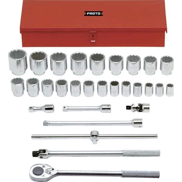 Proto - 29 Piece 3/4" Drive Chrome Finish Socket Set - 12 Points, 7/8" to 2-3/8" Range, Inch Measurement Standard - Apex Tool & Supply