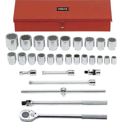 Proto - 29 Piece 3/4" Drive Chrome Finish Socket Set - 12 Points, 7/8" to 2-3/8" Range, Inch Measurement Standard - Apex Tool & Supply