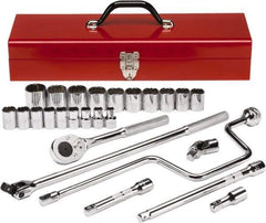 Proto - 26 Piece 1/2" Drive Chrome Finish Socket Set - 12 Points, 3/8" to 1-1/2" Range, Inch Measurement Standard - Apex Tool & Supply