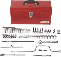 Proto - 57 Piece 3/8" Drive Chrome Finish Deep Well Socket Set - 12 Points, 6mm to 22mm Range, Metric Measurement Standard - Apex Tool & Supply