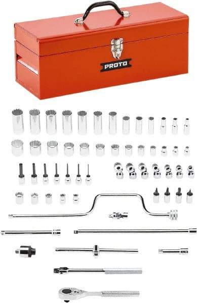 Proto - 58 Piece 3/8" Drive Chrome Finish Deep Well Socket Set - 8, 12 Points, 1/4" to 1" Range, Inch Measurement Standard - Apex Tool & Supply