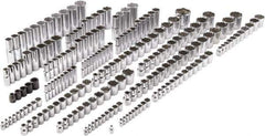 Proto - 205 Piece 1/4", 3/8" & 1/2" Drive Chrome Finish Deep Well Impact Socket Set - 6, 8, 12 Points, 5/32" to 1-1/4" (4mm to 32mm) Range, Inch/Metric Measurement Standard - Apex Tool & Supply