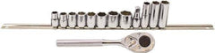 Proto - 13 Piece 3/8" Drive Chrome Finish Deep Well Socket Set - 6 Points, 10mm to 19mm Range, Metric Measurement Standard - Apex Tool & Supply