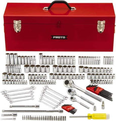 Proto - 184 Piece 1/4", 3/8" & 1/2" Drive Chrome Finish Deep Well Socket Set - 6, 12 Points, 3/16" to 1" (4mm to 22mm) Range, Inch/Metric Measurement Standard - Apex Tool & Supply