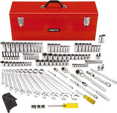 Proto - 148 Piece 1/4, 3/8 & 1/2" Drive Standard Deep Socket Set - 6 & 12 Points, 5/32 to 1-1/8", Inch Measurement Standard - Apex Tool & Supply