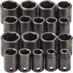Proto - 18 Piece 3/8" Drive Black Finish Impact Socket Set - 6 Points, 1/4" to 3/4" (10mm to 19mm) Range, Inch/Metric Measurement Standard - Apex Tool & Supply